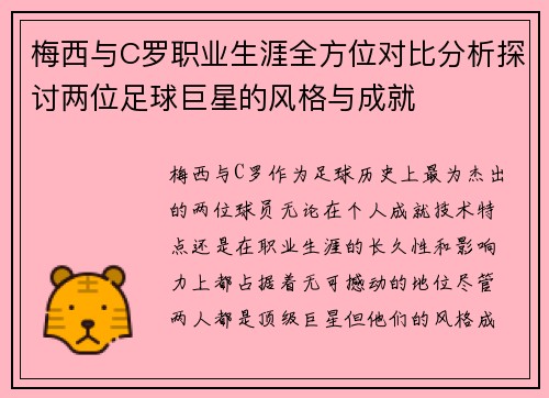 梅西与C罗职业生涯全方位对比分析探讨两位足球巨星的风格与成就