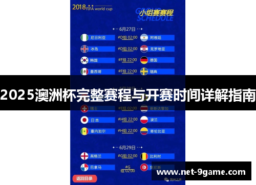 2025澳洲杯完整赛程与开赛时间详解指南