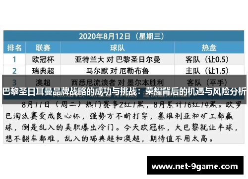 巴黎圣日耳曼品牌战略的成功与挑战:荣耀背后的机遇与风险分析 巴黎圣日耳曼品牌战略的成功与挑战:荣耀背后的机遇与风险分析