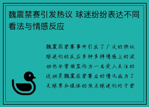 魏震禁赛引发热议 球迷纷纷表达不同看法与情感反应 魏震禁赛引发热议 球迷纷纷表达不同看法与情感反应