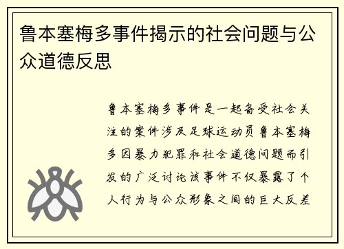 鲁本塞梅多事件揭示的社会问题与公众道德反思